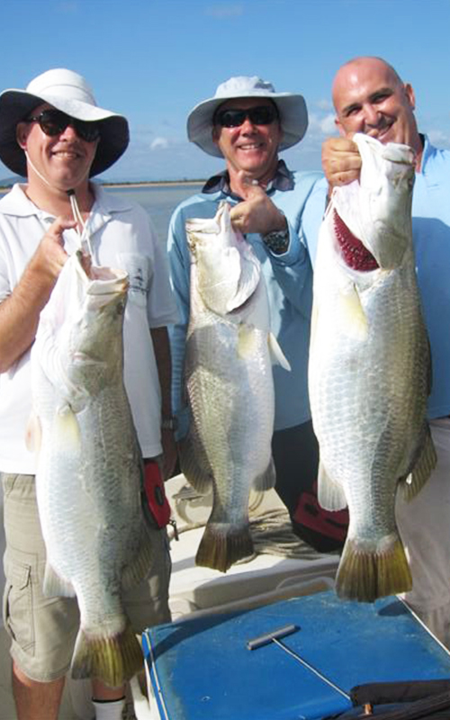 3 men holding Barramundi - Fishing Townsville